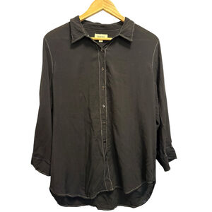 L'Agence 3/4 Sleeve Shirt Blouse Top Black With White Stitching Women’s Size L